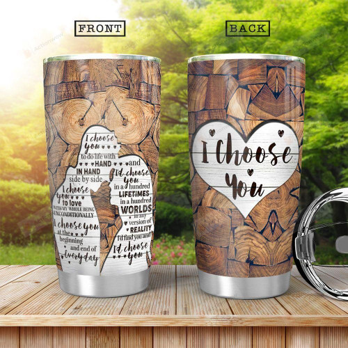 Wooden Couple I Choose You Stainless Steel Tumbler, Tumbler Cups For Coffee/Tea, Great Customized Gifts For Birthday Christmas Thanksgiving Valentina Anniversary
