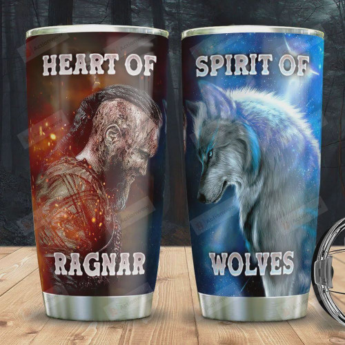 Heart Of Ragnar Spirit Of Wolves Viking Ragnar Wolf Stainless Steel Vacuum Insulated Tumbler 20 Oz, Gifts For Birthday Christmas Thanksgiving, Coffee/ Tea Tumbler