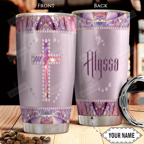 Personalized Diamond Cross Stainless Steel Tumbler, Tumbler Cups For Coffee/Tea, Great Customized Gifts For Birthday Christmas Thanksgiving