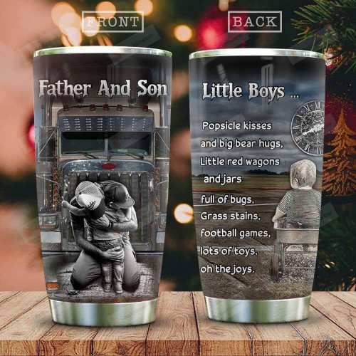Father And Son Trucker In The Future Tumbler Cup, Little Boys, Tumbler Cups For Coffee/Tea, Stainless Steel Vacuum Insulated Tumbler 20 Oz, Great Gifts For Son On Birthday Christmas