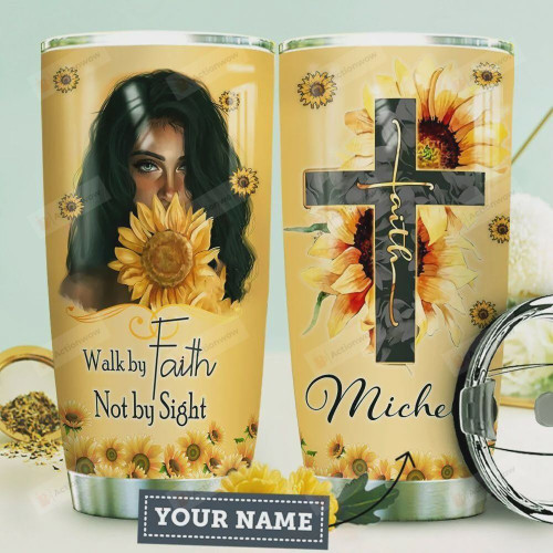 Personalized  Black Woman Faith Tumbler Cup Walk By Faith Not By Side Stainless Steel Vacuum Insulated Tumbler 20 Oz Best Gifts For Girl Great Gifts For Birthday Christmas Thanksgiving