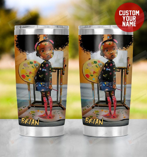 Personalized Black Little Girl Painting Stainless Steel Tumbler, Tumbler Cups For Coffee/Tea, Great Customized Gifts For Birthday Christmas Thanksgiving
