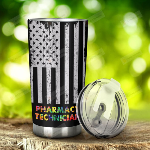 Pharmacy Technician And American Flag Stainless Steel Tumbler, Tumbler Cups For Coffee/Tea, Great Customized Gifts For Birthday Christmas Anniversary