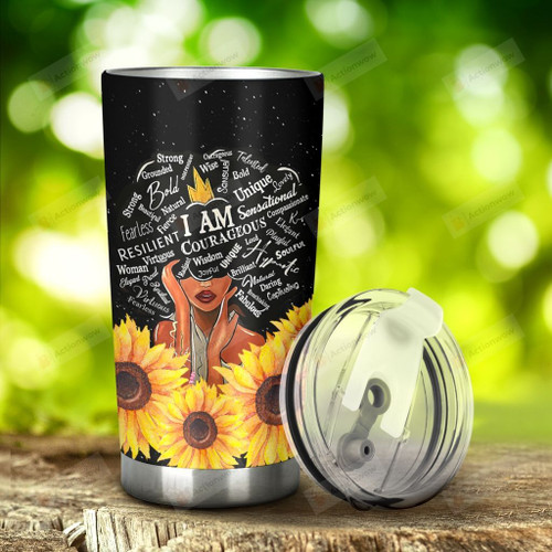 Sunflower And Black Woman Social Worker Stainless Steel Tumbler, Tumbler Cups For Coffee/Tea, Great Customized Gifts For Birthday Christmas Anniversary