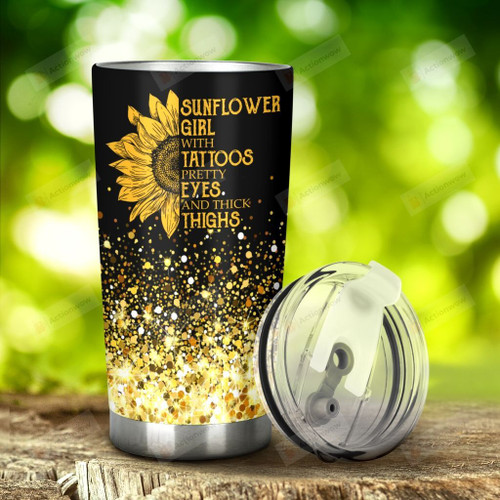 Sunflower Girl With Tattoos Stainless Steel Tumbler, Tumbler Cups For Coffee/Tea, Great Customized Gifts For Birthday Christmas Thanksgiving