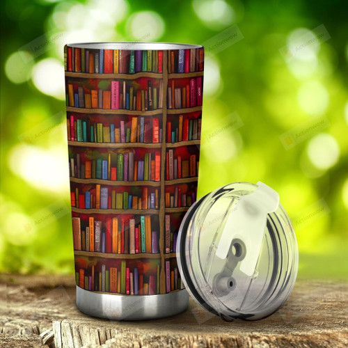 Library Bookshelf Stainless Steel Tumbler, Tumbler Cups For Coffee/Tea, Great Customized Gifts For Birthday Christmas Thanksgiving