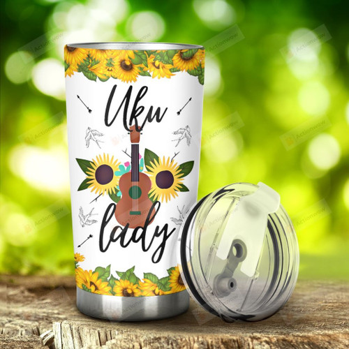 Ukulele And Sunflower Uku Lady Stainless Steel Tumbler, Tumbler Cups For Coffee/Tea, Great Customized Gifts For Birthday Christmas Thanksgiving, Anniversary