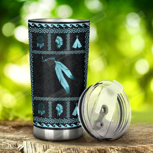Native American Feather Stainless Steel Tumbler, Tumbler Cups For Coffee/Tea, Great Customized Gifts For Birthday Christmas Thanksgiving