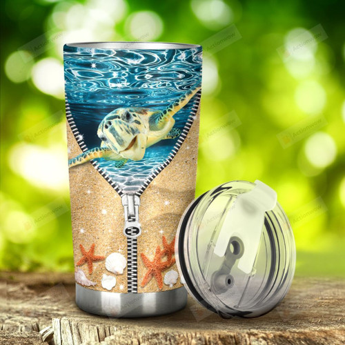 Turtle Under The Sea With Zipper Stainless Steel Tumbler, Tumbler Cups For Coffee/Tea, Great Customized Gifts For Birthday Christmas Thanksgiving
