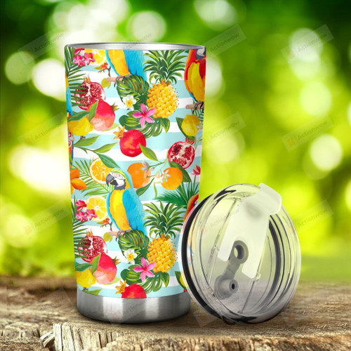 Colorful Parrot And Fruits Stainless Steel Tumbler, Tumbler Cups For Coffee/Tea, Great Customized Gifts For Birthday Christmas Thanksgiving