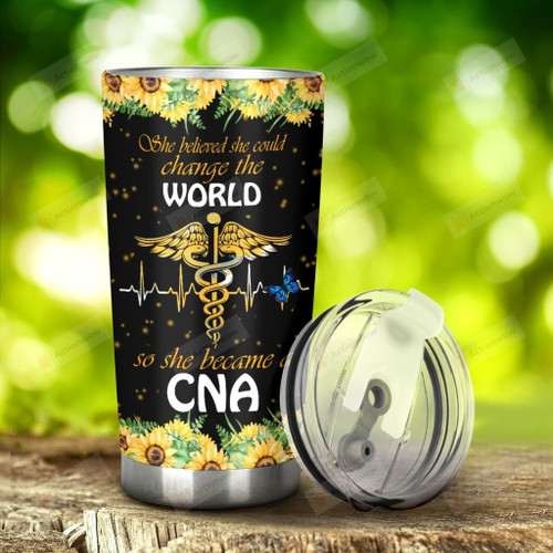 Certified Nurse Assistant Sunflower She Became A CNA Stainless Steel Tumbler, Tumbler Cups For Coffee/Tea, Great Customized Gifts For Birthday Christmas Thanksgiving