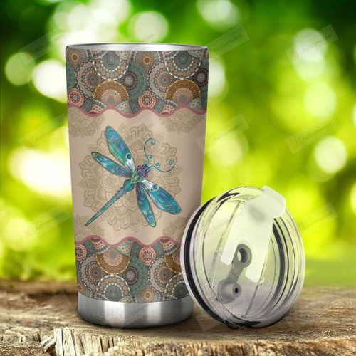 Dragonfly And Boho Pattern Stainless Steel Tumbler, Tumbler Cups For Coffee/Tea, Great Customized Gifts For Birthday Christmas Thanksgiving