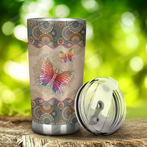 Butterfly And Boho Pattern Stainless Steel Tumbler, Tumbler Cups For Coffee/Tea, Great Customized Gifts For Birthday Christmas Thanksgiving
