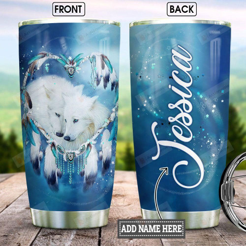 Personalized Native American Wolf Couple Tumbler Best Gifts For Wolf Lovers, Animal Lovers 20 Oz Sports Bottle Stainless Steel Vacuum Insulated Tumbler
