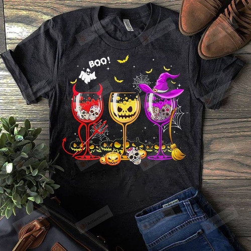 Wine Halloween Boo Awesome Gifts T-Shirt Short-Sleeves Tshirt Great Customized Gifts For Birthday Christmas Thanksgiving