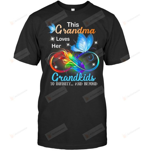 This Grandma Loves Her Grandkids To Infinity Tshirt Rainbow Infinity Feather Circle Mama Mother's Day Grandmom Tee Grandmother Anniversary Shirt Mommy Maternity Apparel