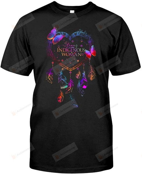 Strong Indigenous Woman Butterfly Wind Chime Heart T-Shirt (2XL) Black