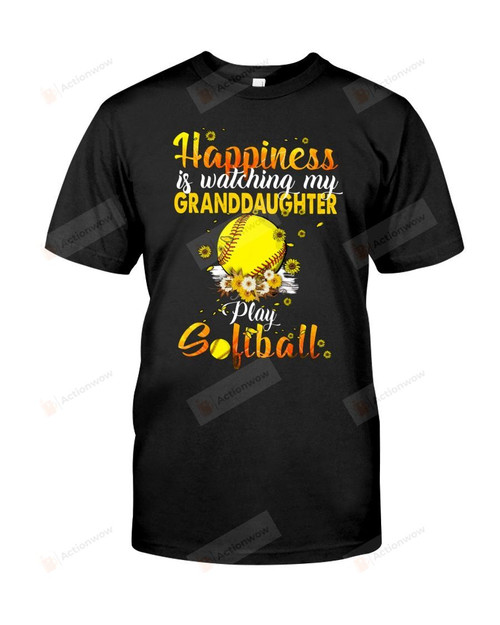 Happiness Is Watching Granddaughter Play Softball T-shirt Gift for Grandma Grandmom Mommy Mama Birthday Wedding Anniversary Mother's Day Tee Floral Ball