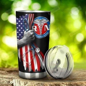 American Flag And Caduceus Symbol Tumbler Gifts For Nurses, Doctors On Independence Day 20 Oz Sports Bottle Stainless Steel Vacuum Insulated Tumbler