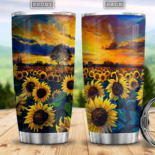 Sunflower Field Oil Painting Tumbler Gifts For Sunflower Lovers On Birthday Christmas Thanksgiving 20 Oz Sports Bottle Stainless Steel Vacuum Insulated Tumbler