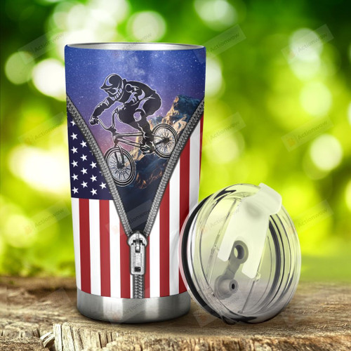 BMX USA Flag Zipper Tumbler Stainless Steel Tumbler, Tumbler Cups For Coffee/Tea, Great Customized Gifts For Birthday Christmas Anniversary
