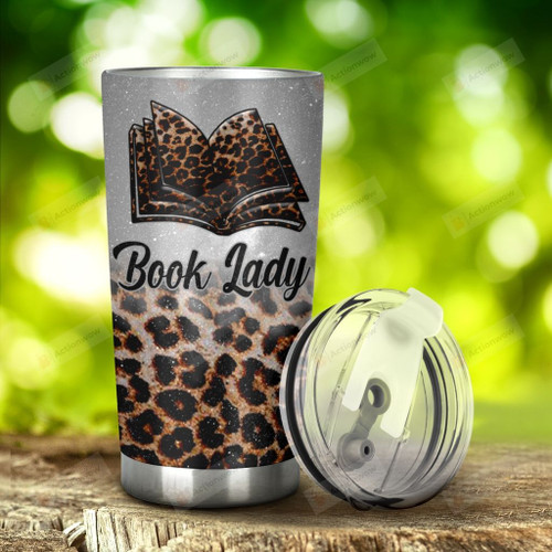 Book Lady Leopard Print Tumbler Stainless Steel Tumbler, Tumbler Cups For Coffee/Tea, Great Customized Gifts For Birthday Christmas Anniversary