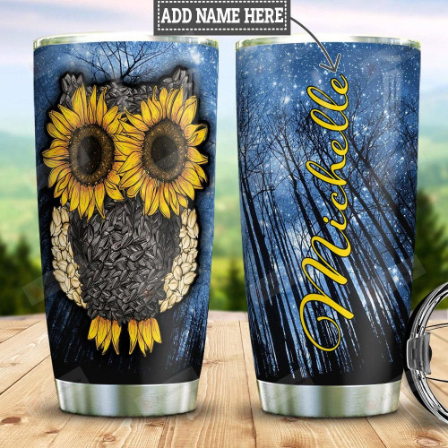Personalized Sunflower Owl Tumbler Forrest Night Sky Tumbler Gifts For Owl Lovers, Nature Lovers On Birthday Christmas Thanksgiving 20 Oz Sports Bottle Stainless Steel Vacuum Insulated Tumbler