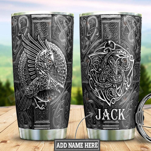 Personalized Viking Raven Metal Style Tumbler Gifts For Viking Lovers 20 Oz Sports Bottle Stainless Steel Vacuum Insulated Tumbler