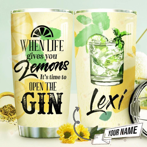 Personalized Cocktail Glasses And Mint Leaves Tumbler When Life Gives You Lemons Summer Theme Tumbler Gifts For Gin Lovers, Cocktail Lovers 20 Oz Sports Bottle Stainless Steel Vacuum Insulated Tumbler