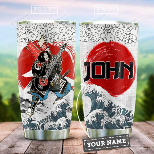 Personalized Traditional Samurai With Guitar Bass Tumbler Traditional Japanese Waves Tumbler Gifts For Japanese Lovers 20 Oz Sports Bottle Stainless Steel Vacuum Insulated Tumbler