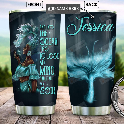 Personalized Black Mermaid Tumbler And Into The Ocean Tumbler Gifts For Mermaid Lovers, Ocean Lovers 20 Oz Sports Bottle Stainless Steel Vacuum Insulated Tumbler