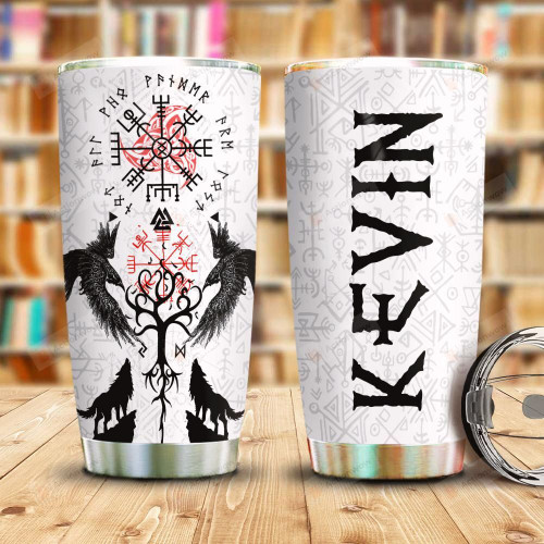 Personalized Vegvisir Viking Compass Tumbler Raven And Wolf Viking Tumbler Best Gifts For Viking Lovers 20 Oz Sports Bottle Stainless Steel Vacuum Insulated Tumbler