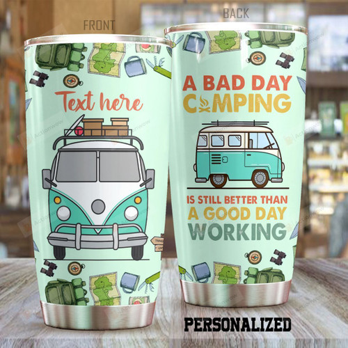 Personalized Camper Van Tumbler A Bad Day Camping Tumbler Gifts For Travelling Lovers, Camping Lovers 20 Oz Sports Bottle Stainless Steel Vacuum Insulated Tumbler