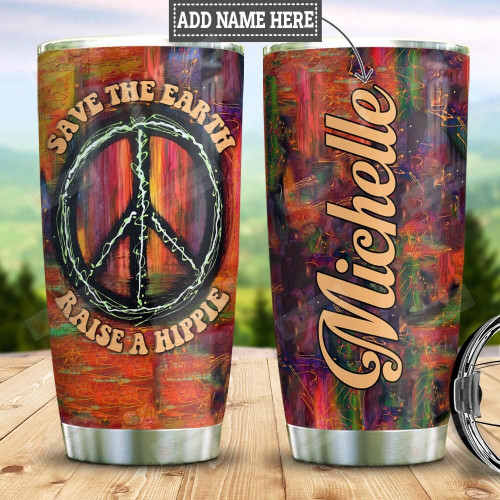 Personalized Peace Symbol And Hippie Retro Tumbler Save The Earth And Save A Hippie Tumbler Gifts For Hippies 20 Oz Sports Bottle Stainless Steel Vacuum Insulated Tumbler