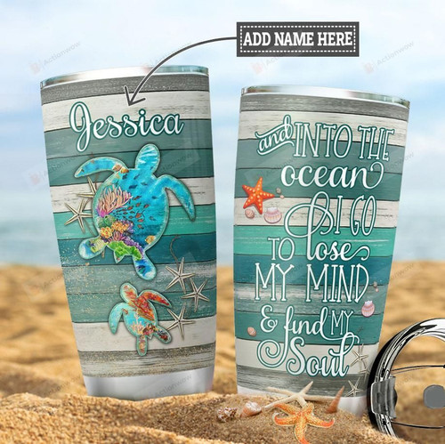 Personalized Sea Turtles And Starfishes Vintage Tumbler And Into The Ocean Tumbler Gifts For Ocean Lovers, Sea Turtle Lovers 20 Oz Sports Bottle Stainless Steel Vacuum Insulated Tumbler