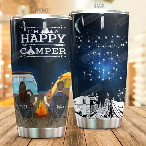 Personalized Camping Couple And Starry Night Sky Tumbler I'm A Happy Camper Tumbler Best Gifts For Couples, Husband And Wife 20 Oz Sports Bottle Stainless Steel Vacuum Insulated Tumbler