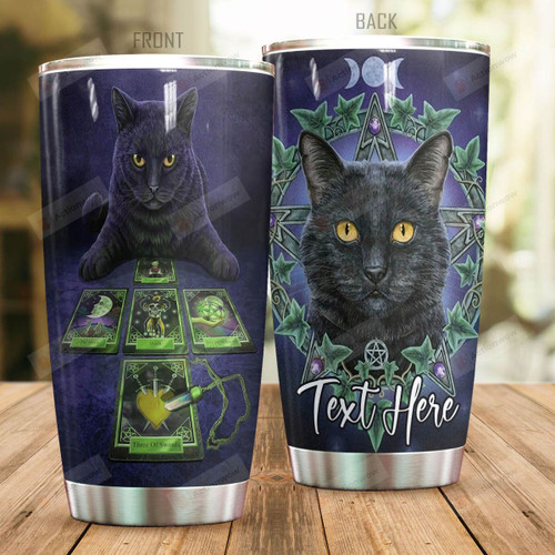 Personalized Black Cat And Tarot Cards Tumbler Cat And Poison Ivy Tumbler Best Gifts For Cat Lovers, Pet Lovers On Halloween 20 Oz Sports Bottle Stainless Steel Vacuum Insulated Tumbler