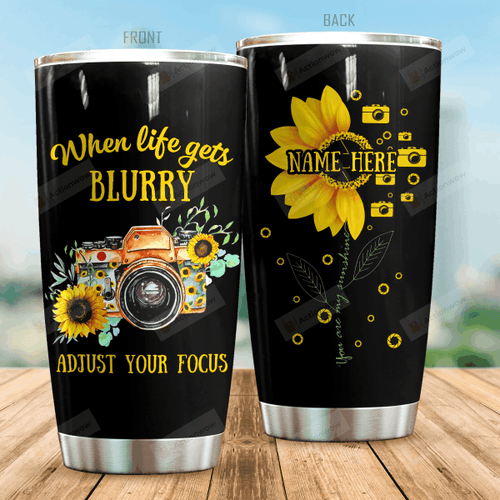 Personalized Sunflowers And Cameras Vintage Tumbler When Life Gets Blurry Tumbler Gifts For Sunflower Lovers, Photography Lovers 20 Oz Sports Bottle Stainless Steel Vacuum Insulated Tumbler