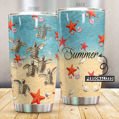 Personalized Sea Turtles And Starfishes Tumbler Gifts For Ocean Lovers, Sea Turtle Lovers On Birthday Christmas Thanksgiving 20 Oz Sports Bottle Stainless Steel Vacuum Insulated Tumbler