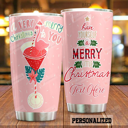 Personalized Christmas Flamingo Tumbler Have Yourself A Mery Little Christmas Tumbler Gifts For Flamingo Lovers On Christmas 20 Oz Sports Bottle Stainless Steel Vacuum Insulated Tumbler