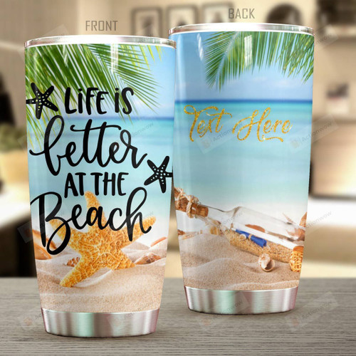 Personalized Beach Scene Tumbler Life Is Better At The Beach Tumbler Gifts For Beach Lovers On Birthday Christmas Thanksgiving 20 Oz Sports Bottle Stainless Steel Vacuum Insulated Tumbler