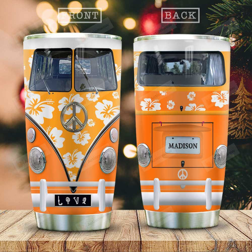Personalized Tropical Orange Hibiscus Hippie Van Tumbler Gifts For Hippie Lovers 20 Oz Sports Bottle Stainless Steel Vacuum Insulated Tumbler