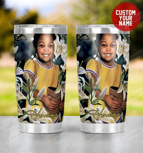 Personalized Black Little Girl Happy Girl With Lilies Stainless Steel Tumbler, Tumbler Cups For Coffee/Tea, Great Customized Gifts For Birthday Christmas Thanksgiving