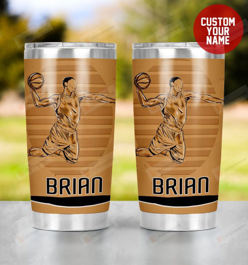 Personalized Basketball Player Slam Dunk Brown Stainless Steel Tumbler, Tumbler Cups For Coffee/Tea, Great Customized Gifts For Birthday Christmas Thanksgiving