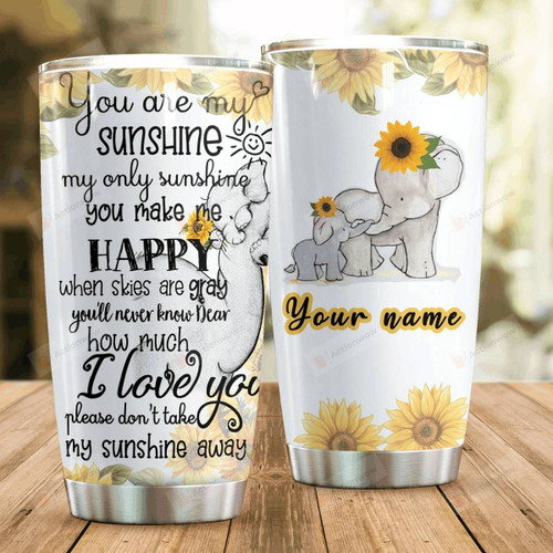 Personalized Elephants And Sunflowers Tumbler You Are My Sunshine Tumbler Gifts For Elephant Lovers, Sunflower Lovers 20 Oz Sports Bottle Stainless Steel Vacuum Insulated Tumbler