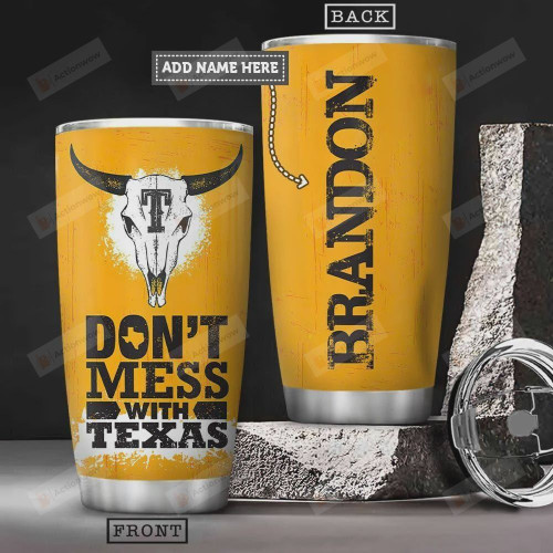 Personalized Texas Longhorn Dont Mess With Texas Stainless Steel Vacuum Insulated, 20 Oz Tumbler Cups For Coffee/Tea, Gifts For Birthday Christmas Thanksgiving, Perfect Gifts For Animal Lovers