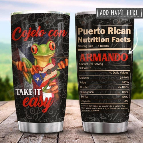 Puerto Rican Take It Easy Nutrition Facts Personalized Tumbler Cup Puerto Rico Frog Tumbler For Coffee/ Tea Stainless Steel Vacuum Insulated Tumbler 20 Oz Best Gifts For Birthday Christmas