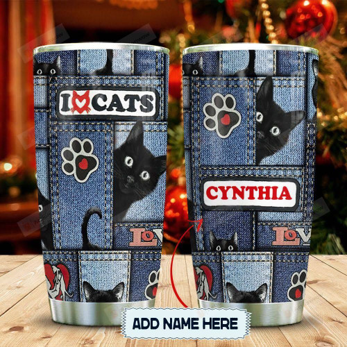 Girls Love Black Cats And Jeans Personalized Tumbler Cup, Stainless Steel Insulated Tumbler 20 Oz, Coffee/Tea Tumbler With Lid, Great Gifts For Girl On Birthday Christmas Thanksgiving