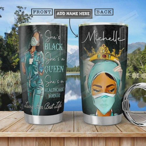 Personalized Black Nurse Black Queen Stainless Steel Vacuum Insulated, 20 Oz Tumbler Cups For Coffee/Tea, Great Customized Gifts For Birthday Christmas Thanksgiving, Perfect Gifts For Nurse Lovers