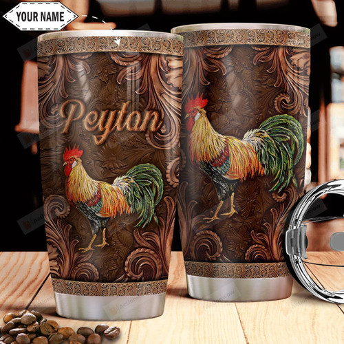 Personalized Wooden Chicken Pattern Stainless Steel Tumbler, Tumbler Cups For Coffee/Tea, Great Customized Gifts For Birthday Christmas Thanksgiving